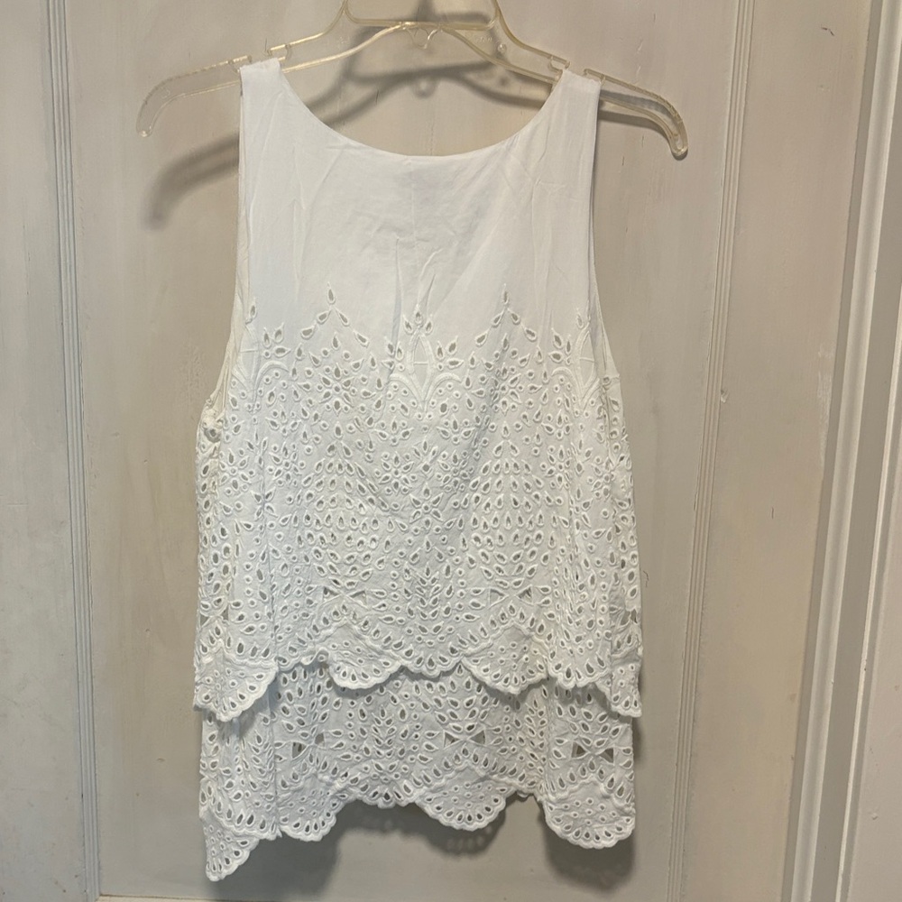 CAbi White Eyelet Flowy Layered Tank Top - Picture 6 of 8